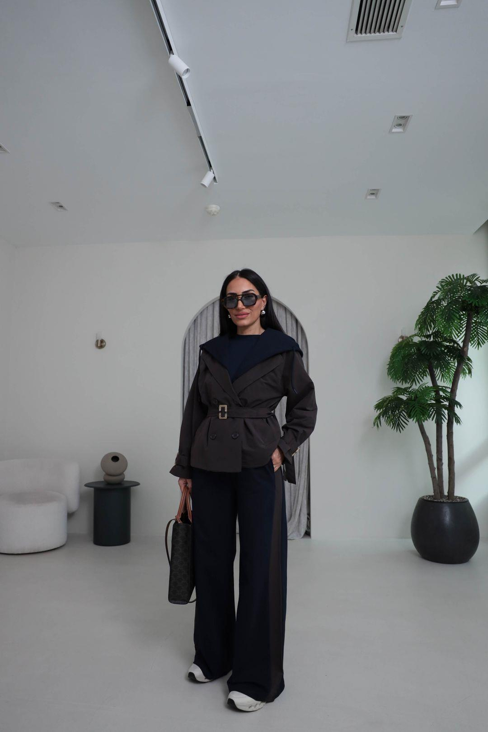 6984 Çıkarılabilir Kapşonlu Trençli Eşofman Takımı ACI KAHVE