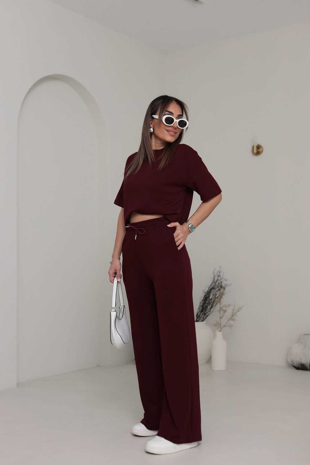 Bisiklet Yaka Modal Kumaş Rahat Takım BORDO