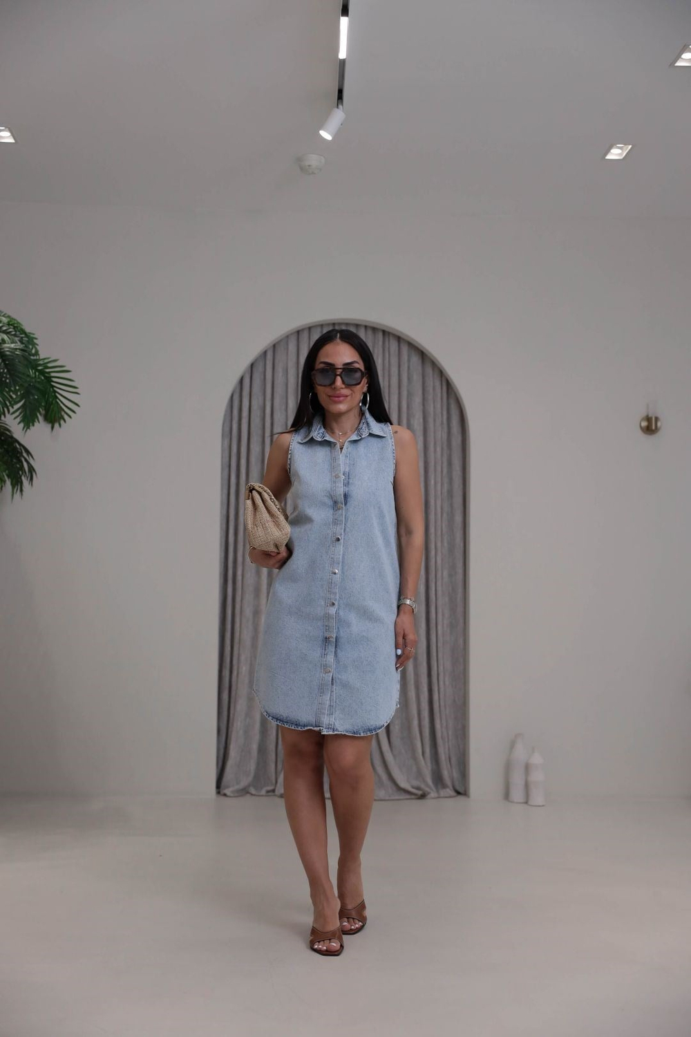 0633 Önü Çıtçıt Detaylı Sıfır Kol Denim Elbise AÇIK MAVİ