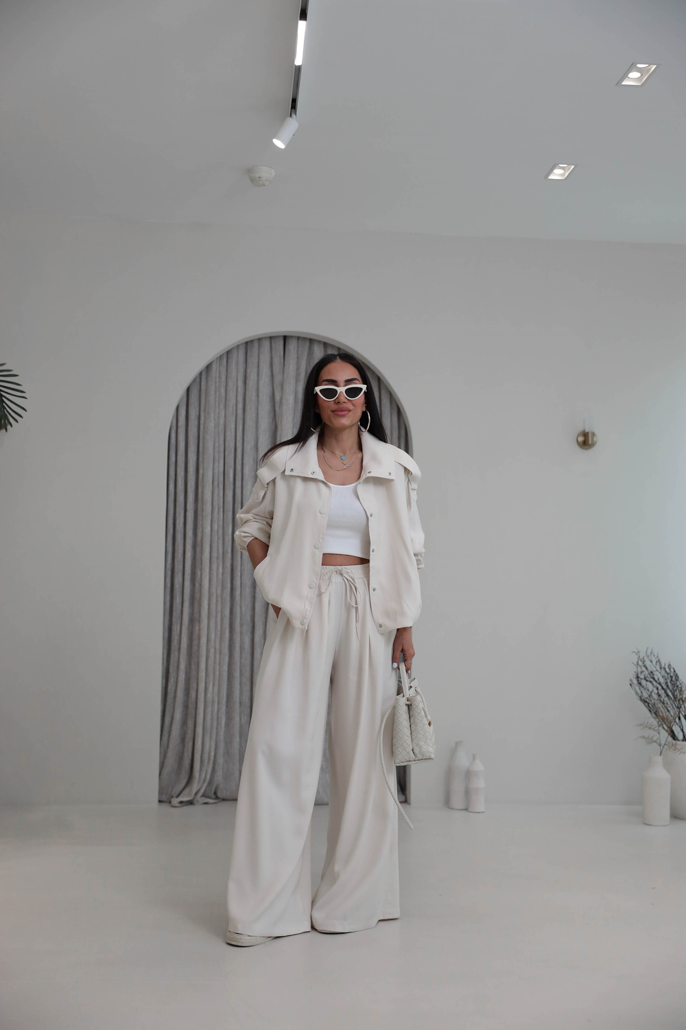 8297 Tencel Kumaş Rahat Kalıp Ceket Pant Takım BEJ