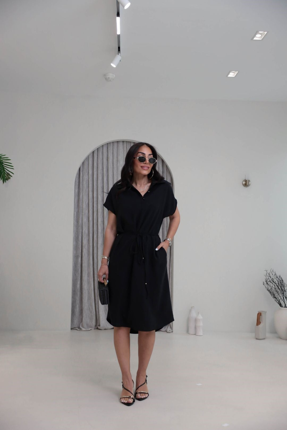 7541 Polo Yaka Tencel Kumaş Elbise SİYAH