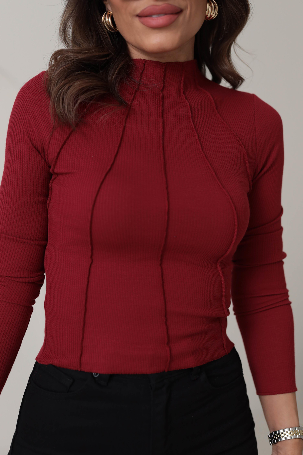 3875 Önü Dikişli Pamuklu Bluz BORDO