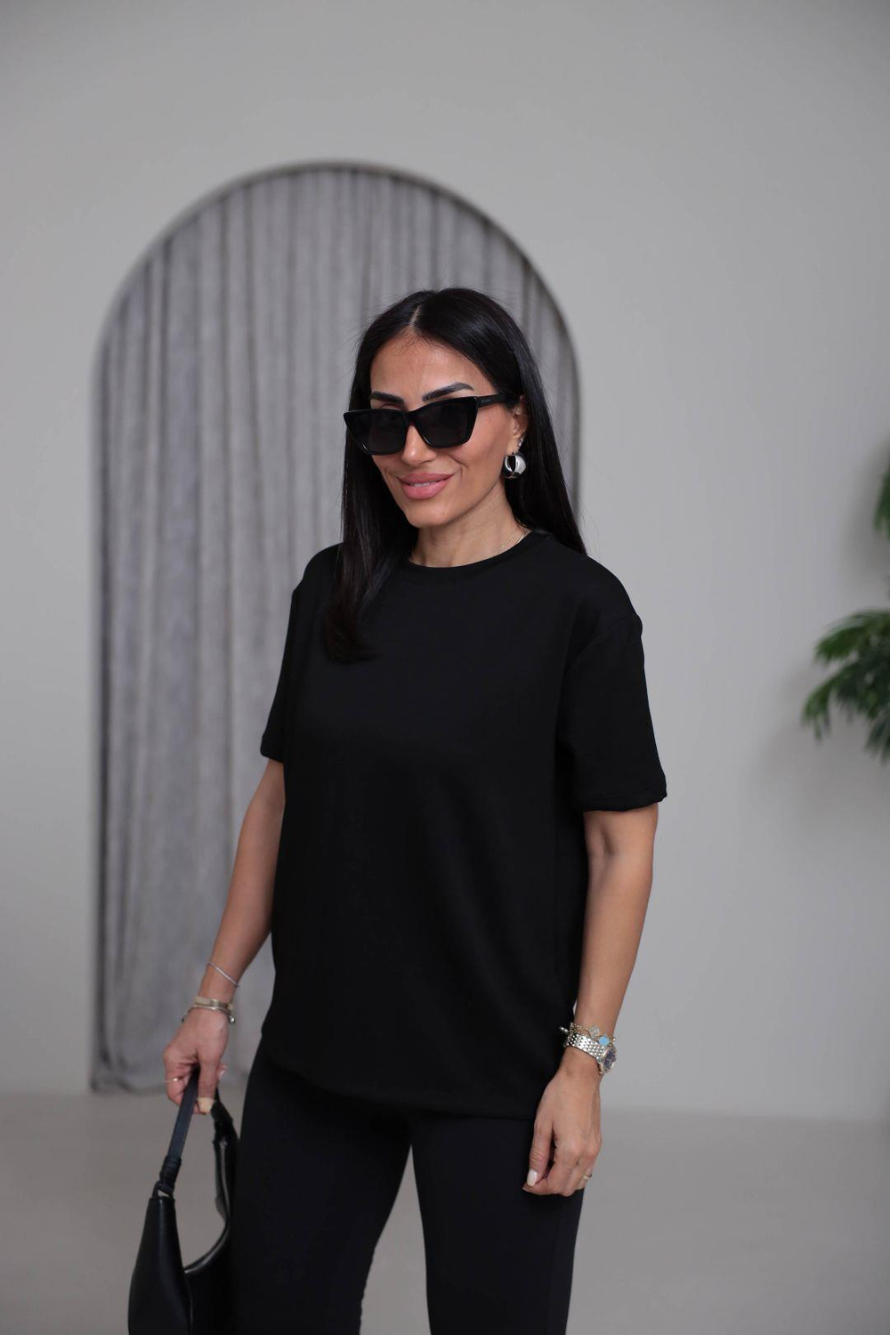T906 Bisiklet Yaka Oversize Modal Tshirt SİYAH