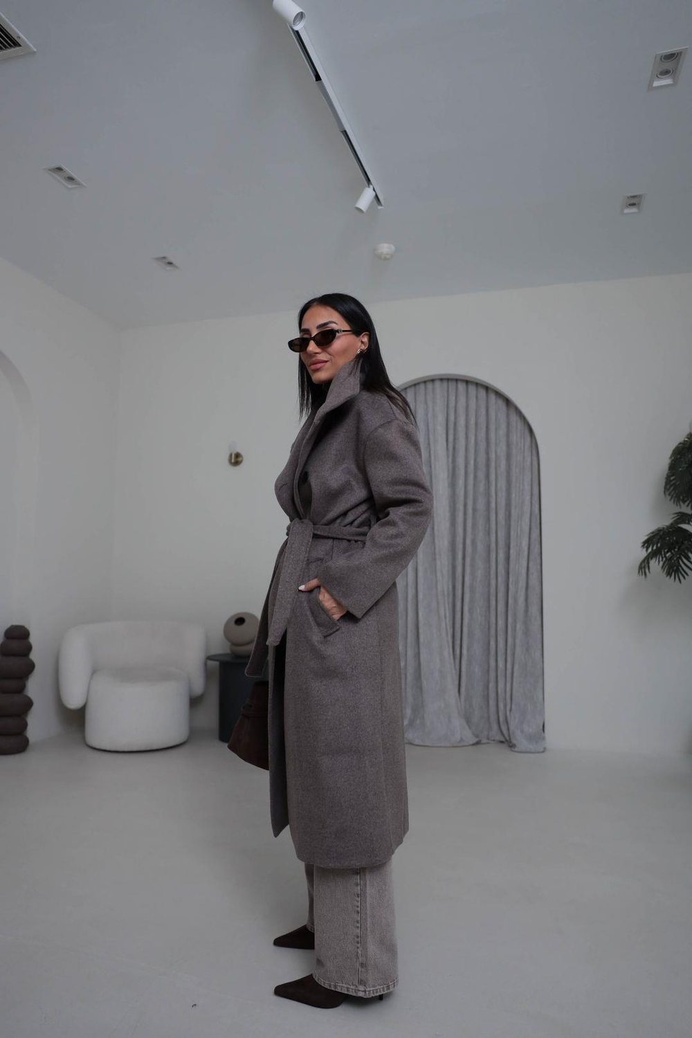 0051 Dik Yaka Yünlü Kaşe Kaban KOYU KAHVE