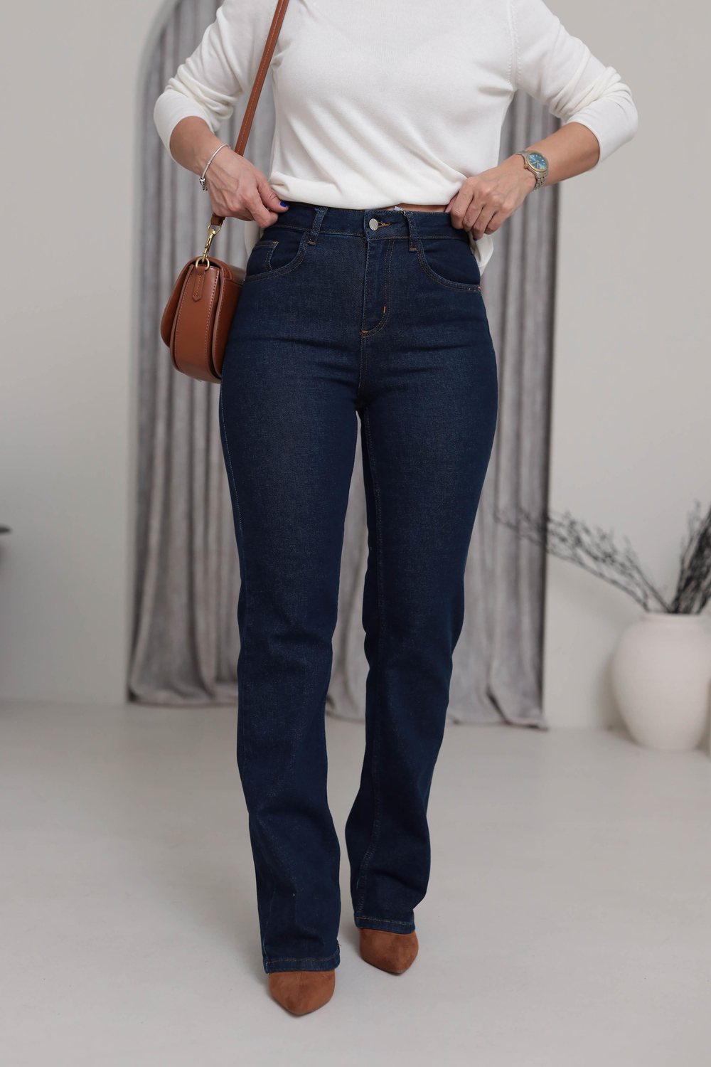 5597 Geniş Paça Likralı Kot Pantolon LACİVERT