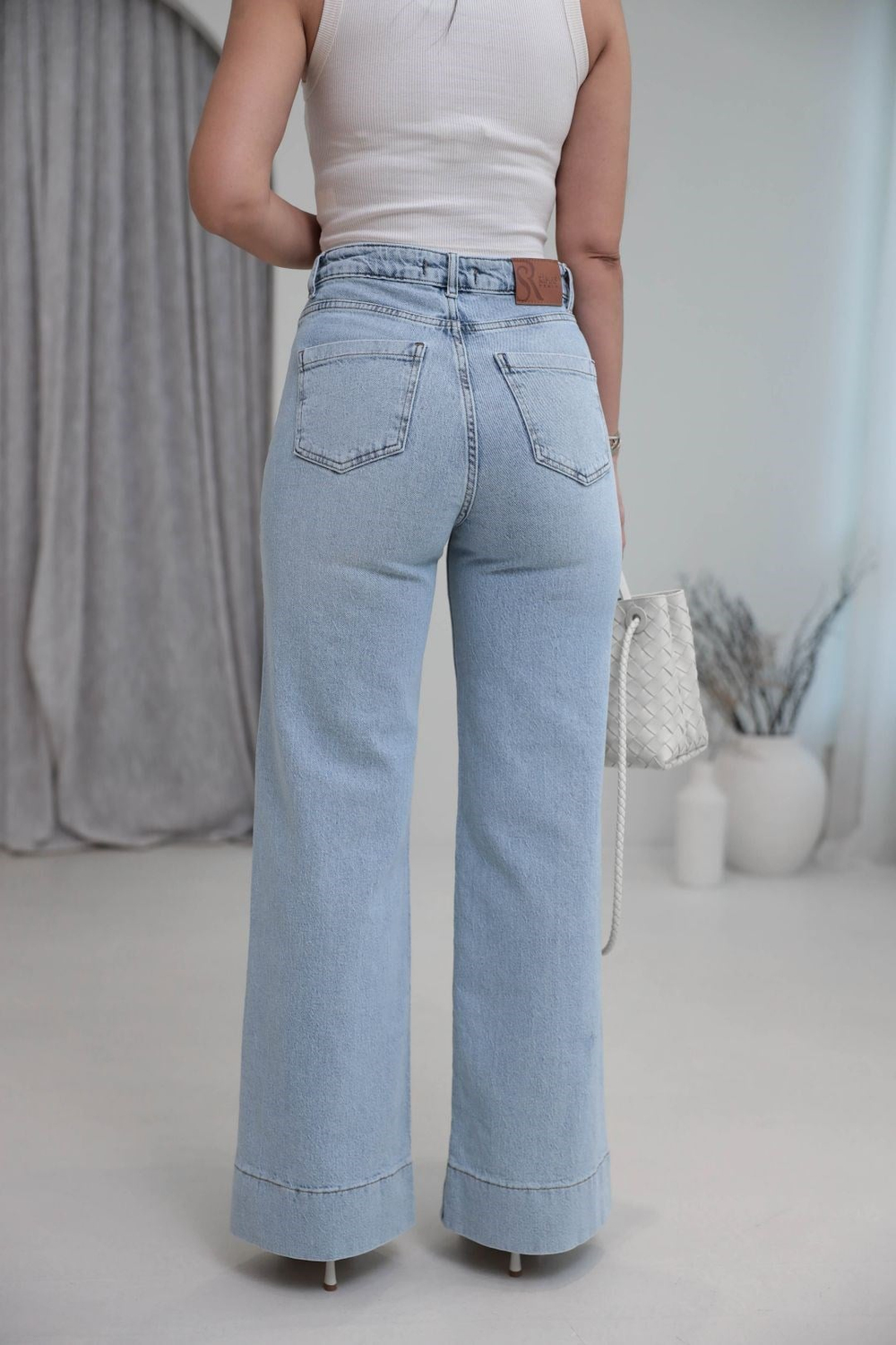 1040 Ön Cep ve Paça Detaylı Wide Leg Jean AÇIK MAVİ