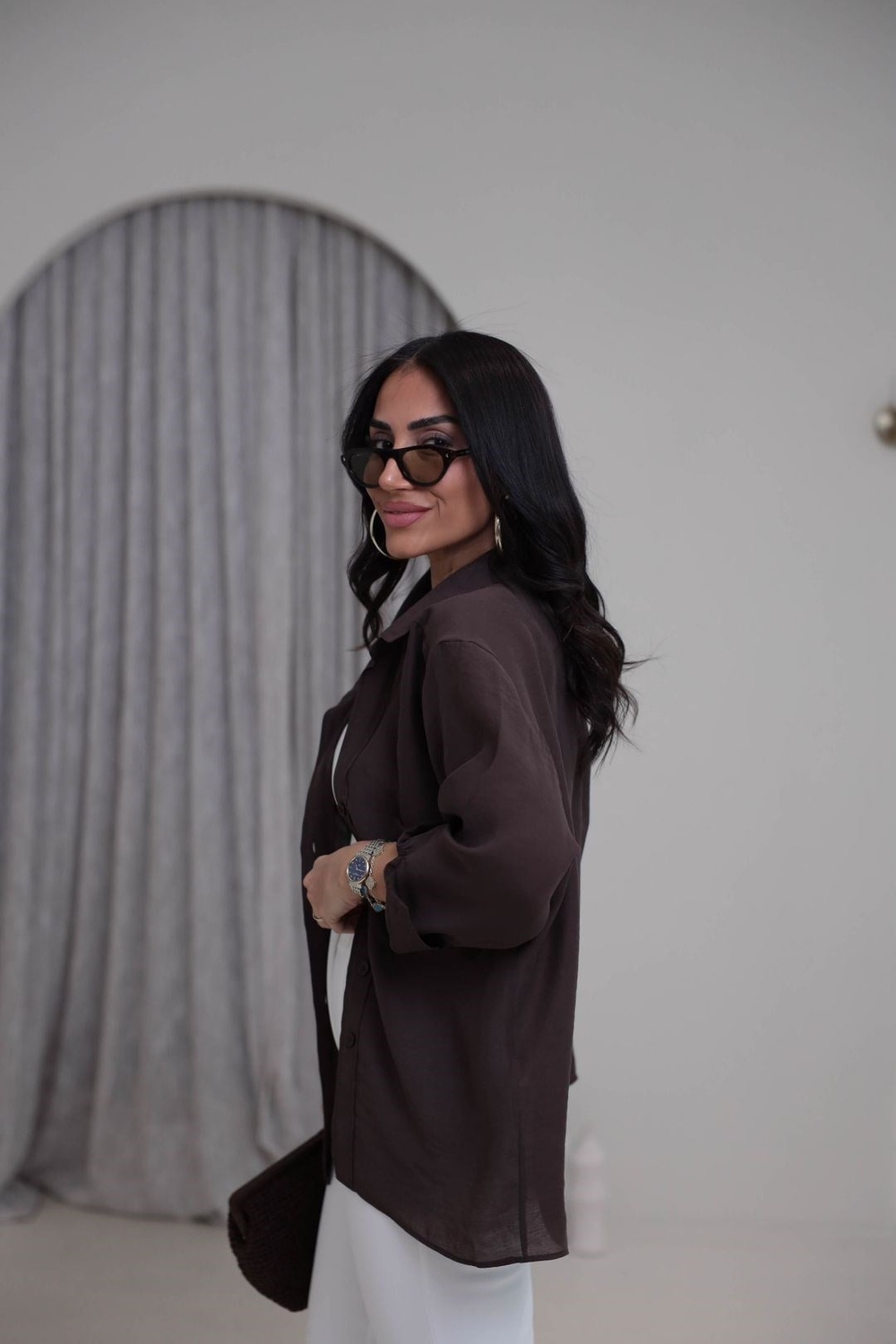4612Y Tencel Omzu Düşük Oversize Gömlek KAHVE