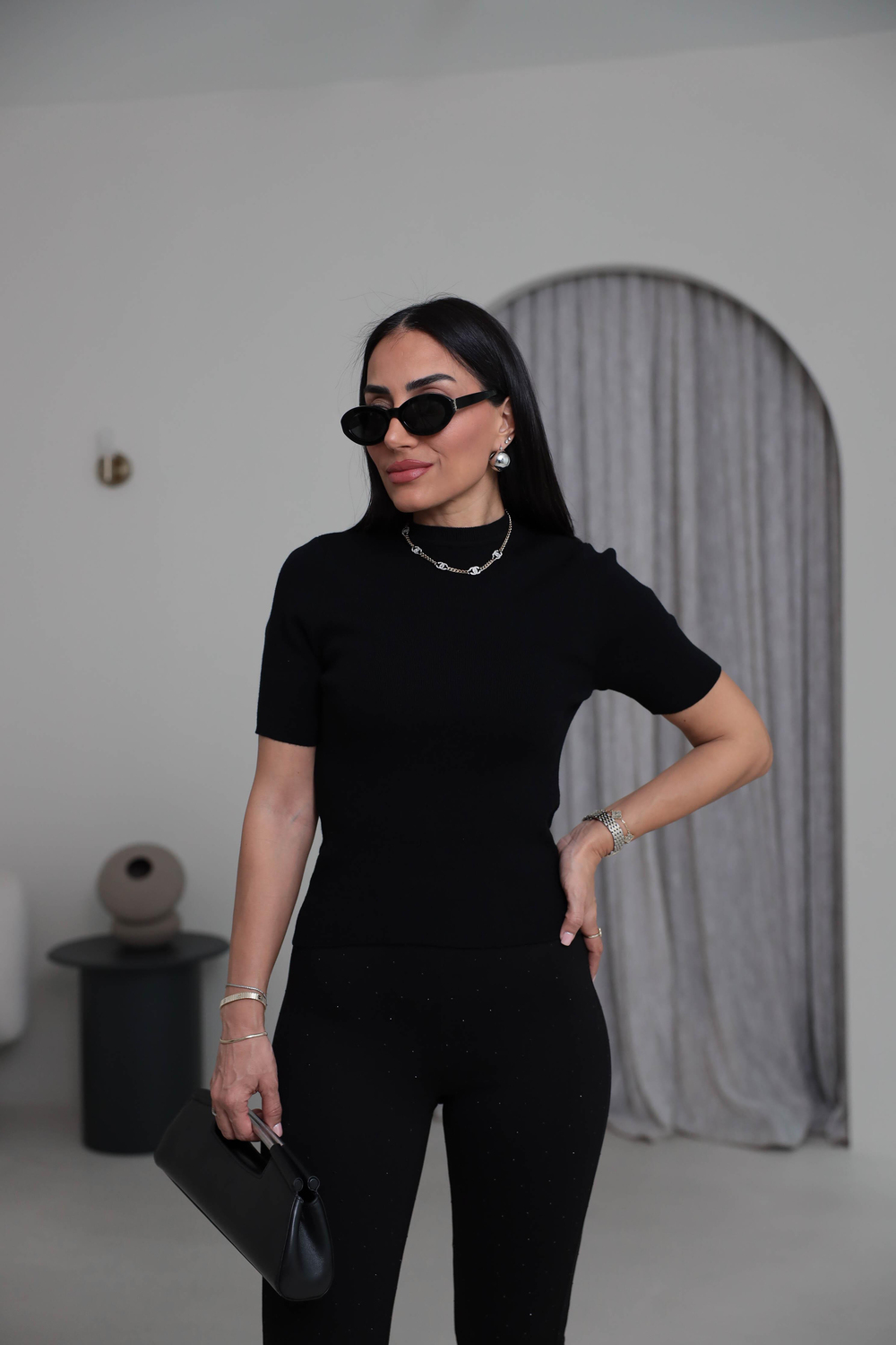 2101 Massi Korsman Triko Bluz SİYAH
