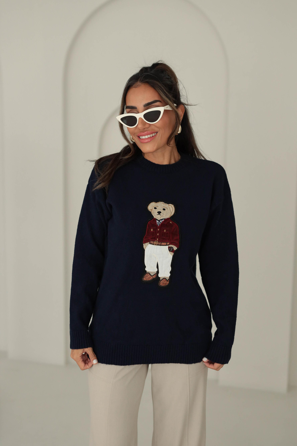 5205 Bear Aplikeli Triko Kazak