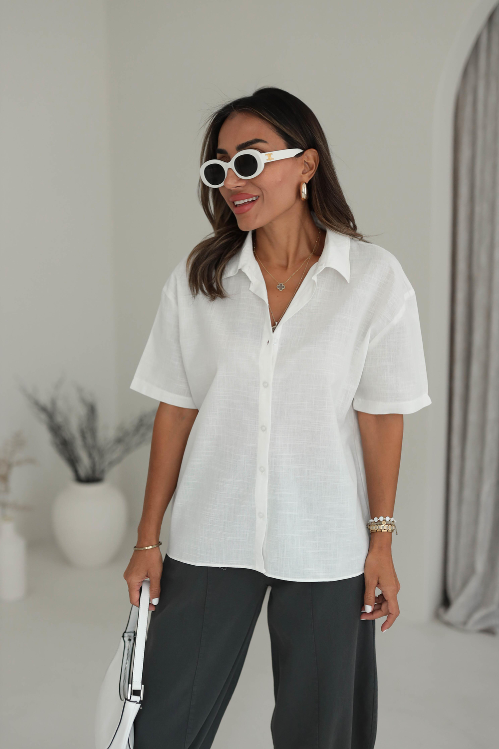 4624Y Keten Kısa Kol Gömlek