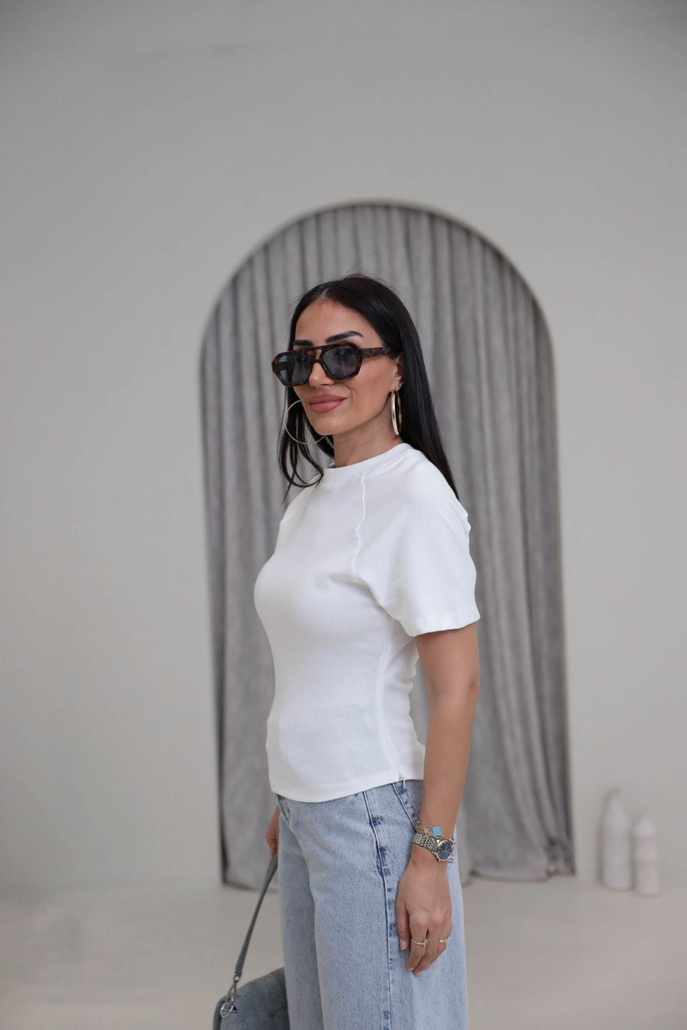 2322 Reglan Kol Yandan Fermuarlı Pamuklu Tshirt EKRU
