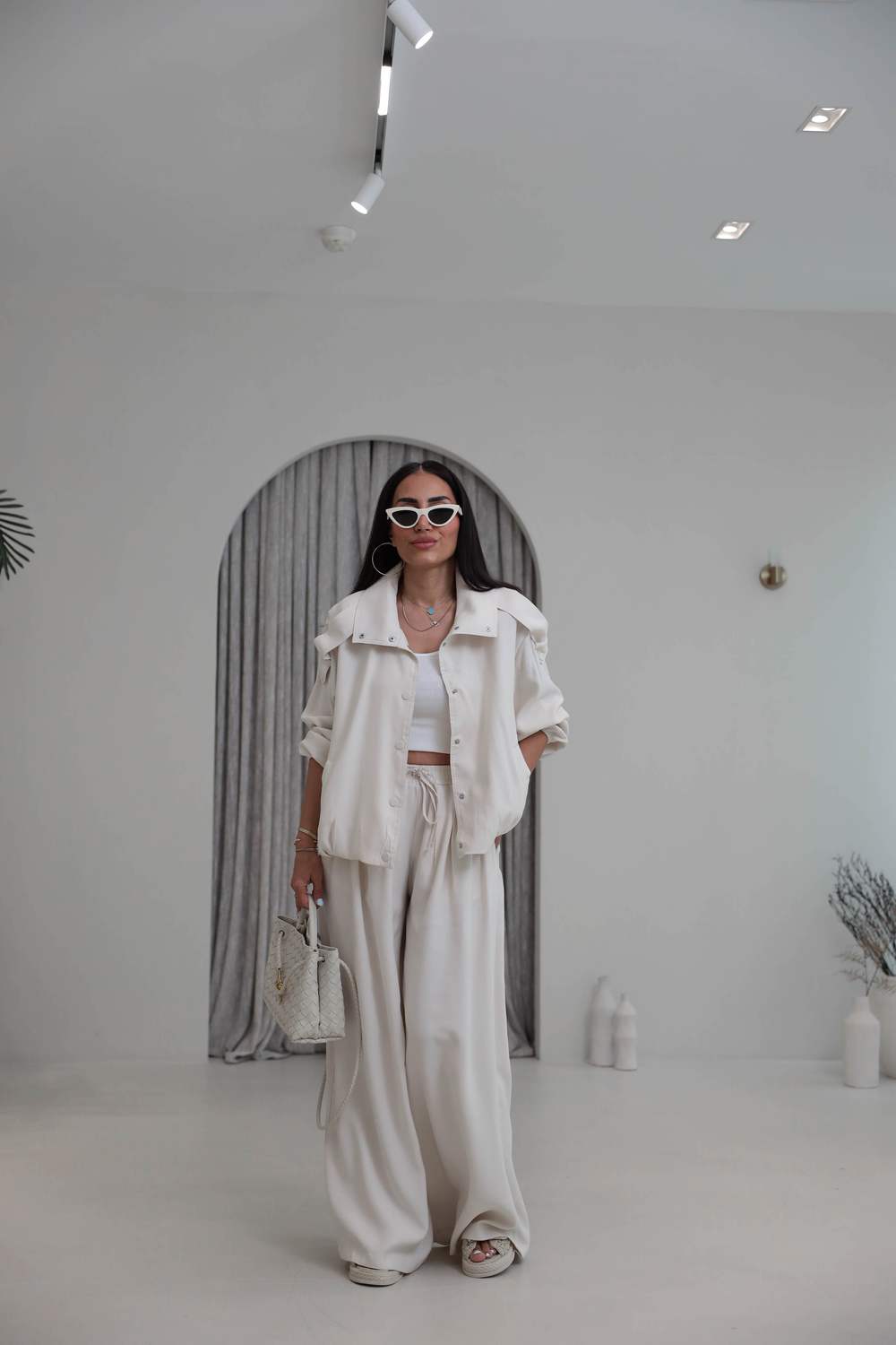 8297 Tencel Kumaş Rahat Kalıp Ceket Pant Takım BEJ
