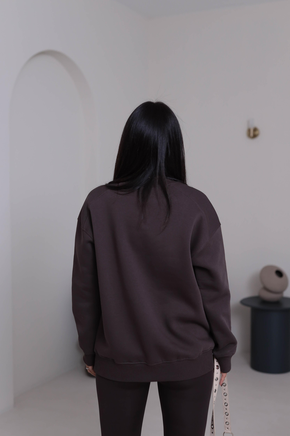 7912 Bisiklet Yaka Şardonlu Sweatshirt ACI KAHVE