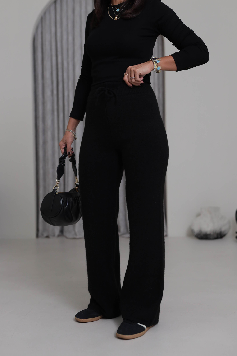 5051 Bağcıklı Triko Pantolon SİYAH