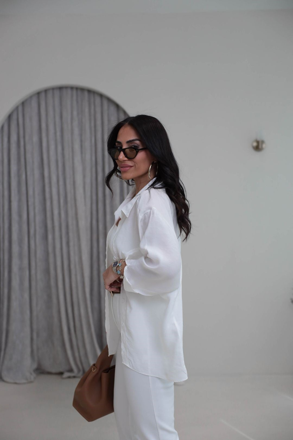 4612Y Tencel Omzu Düşük Oversize Gömlek BEYAZ