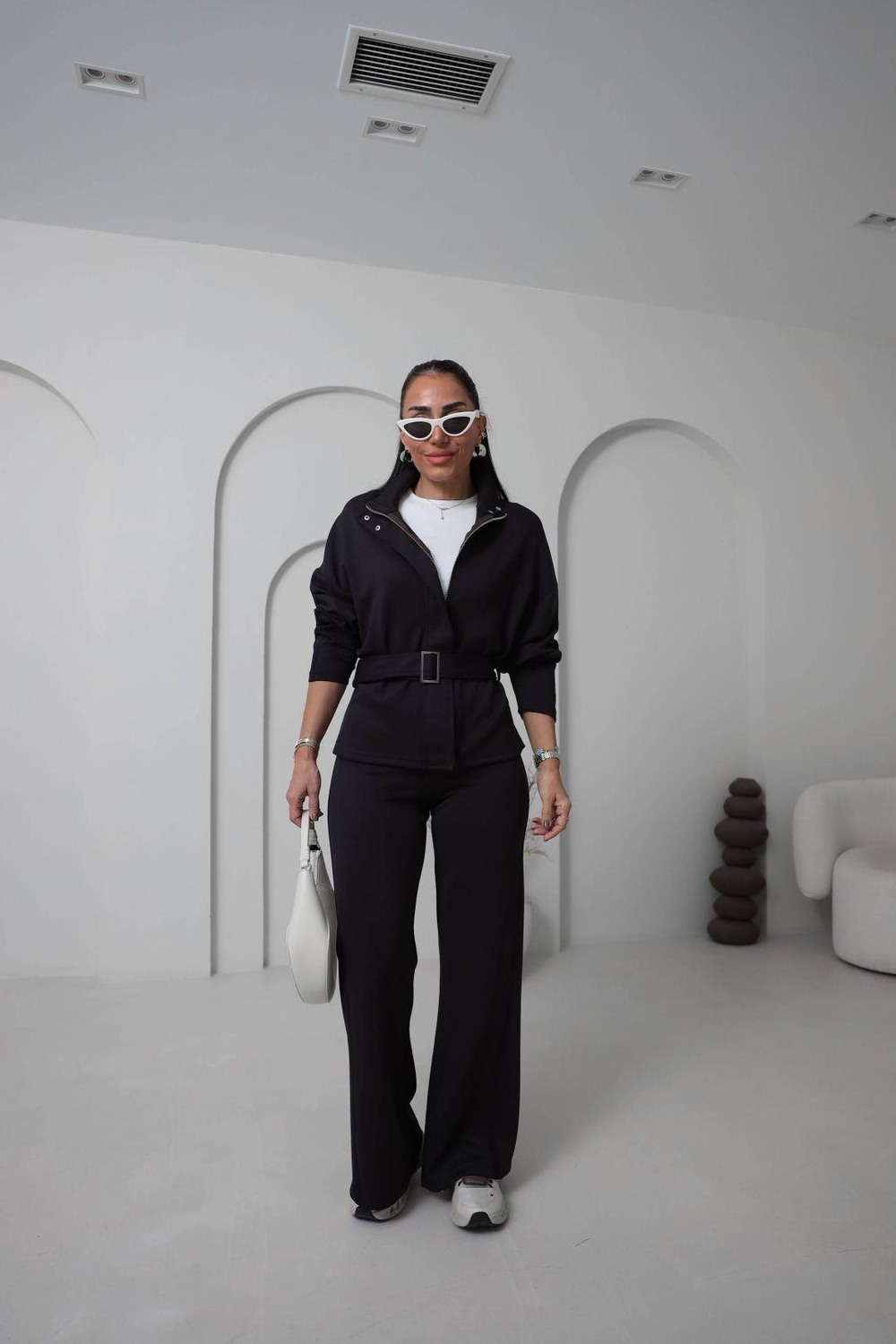 8616 Fermuarlı Kuşaklı Çıtçıt Detaylı Modal Takım ACI KAHVE