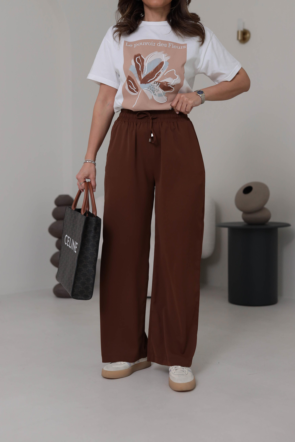 0858 Bel Lastikli Döküm Palazzo Pantolon KAHVE