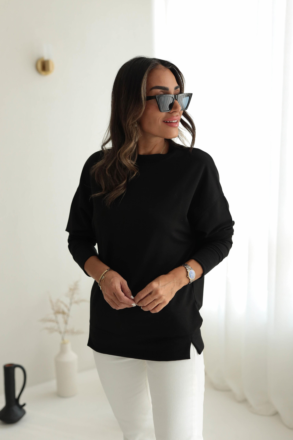 9002 Düz Basic Sweatshirt SİYAH