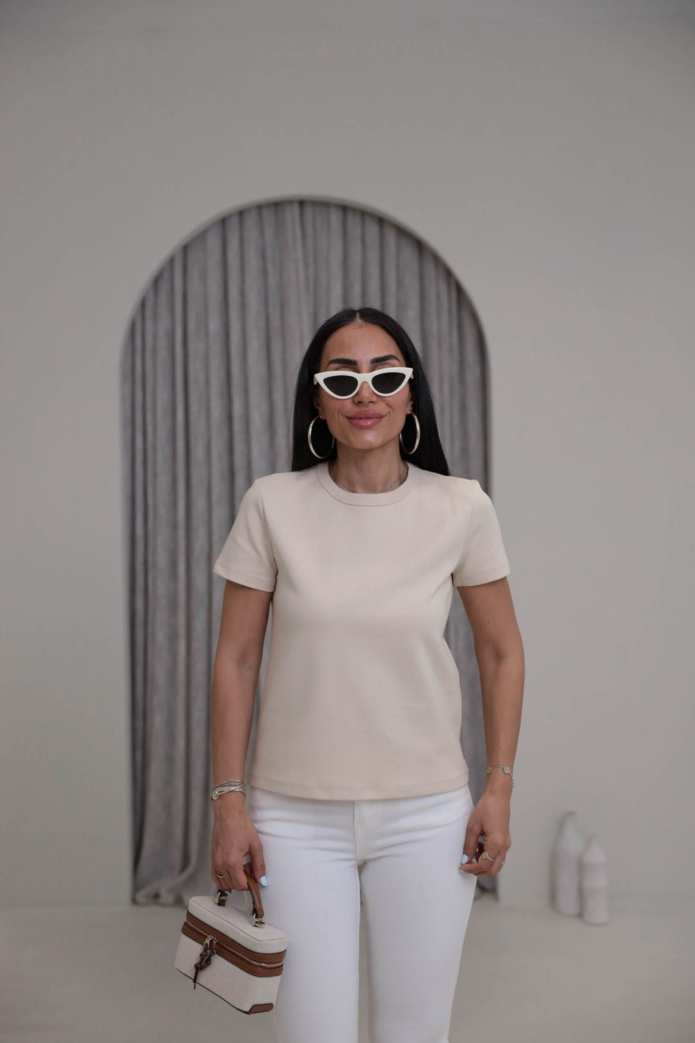 2779 Bisiklet Yaka Basic Tshirt BEJ