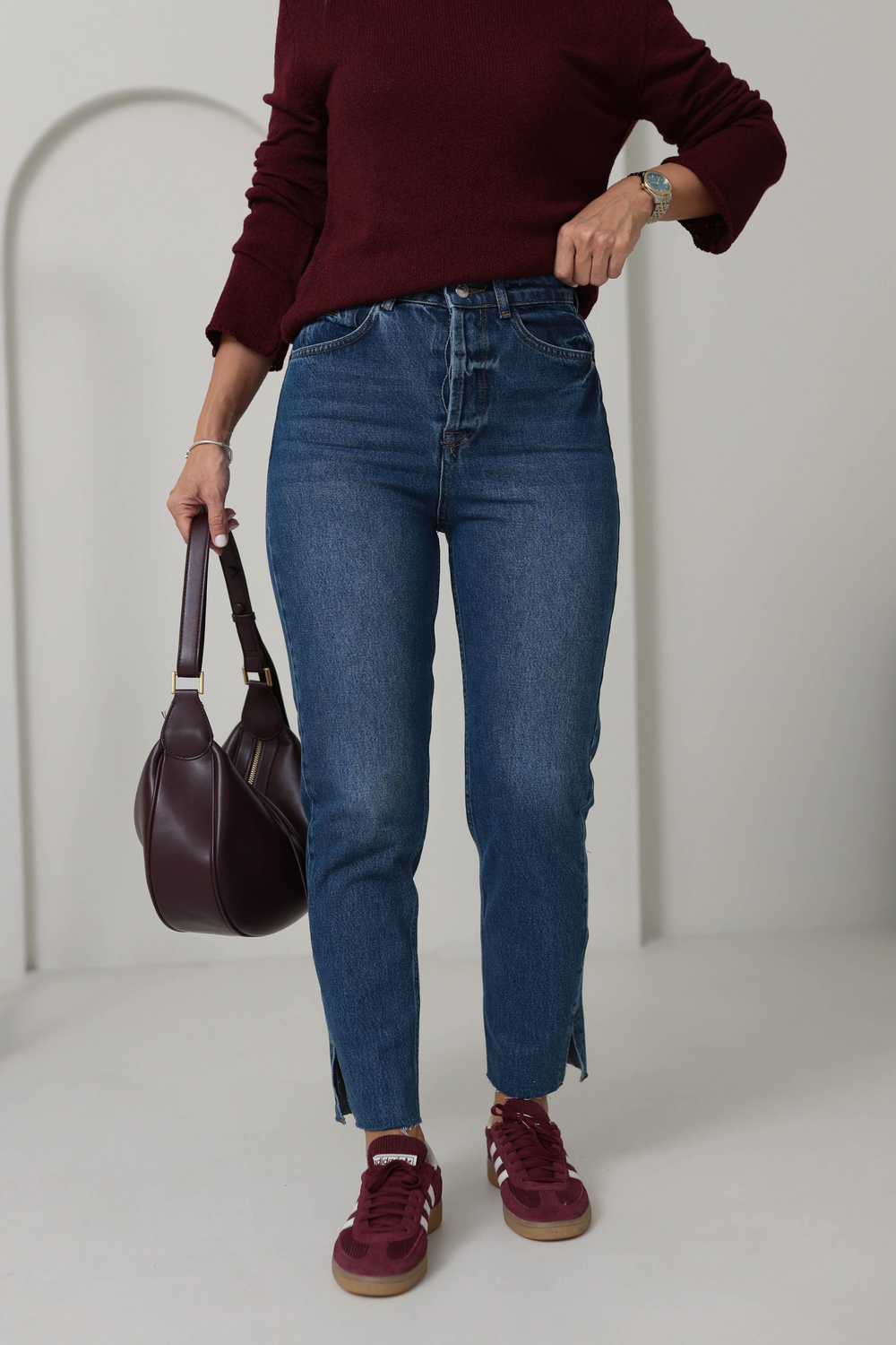 4381 Paça Yırtmaçlı Mom Fit Jean LACİVERT