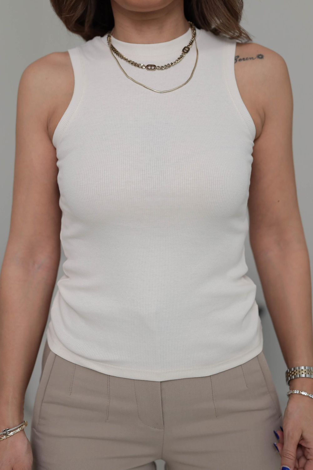 1125 Halter Yaka Pamuklu Atlet BEJ