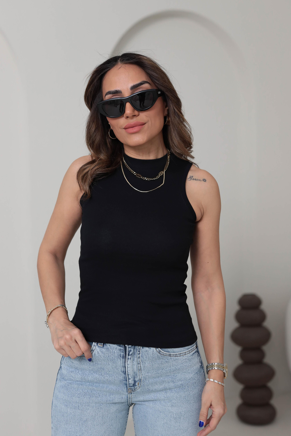 1125 Halter Yaka Pamuklu Atlet SİYAH