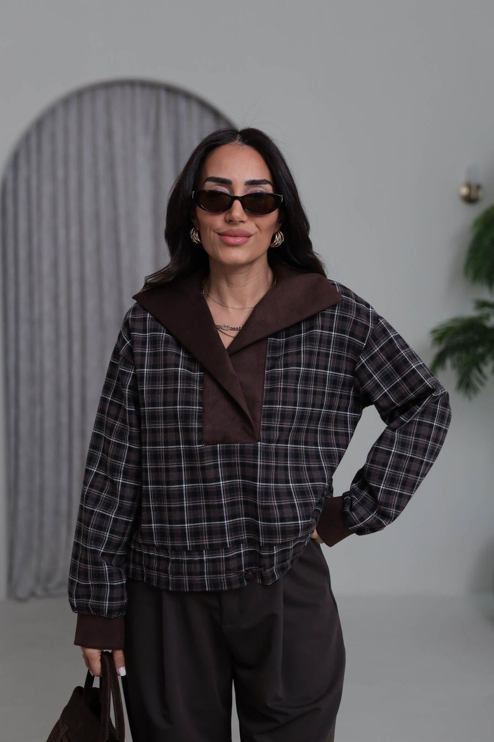 6905 Süet Garnili Sweatshirt ACI KAHVE