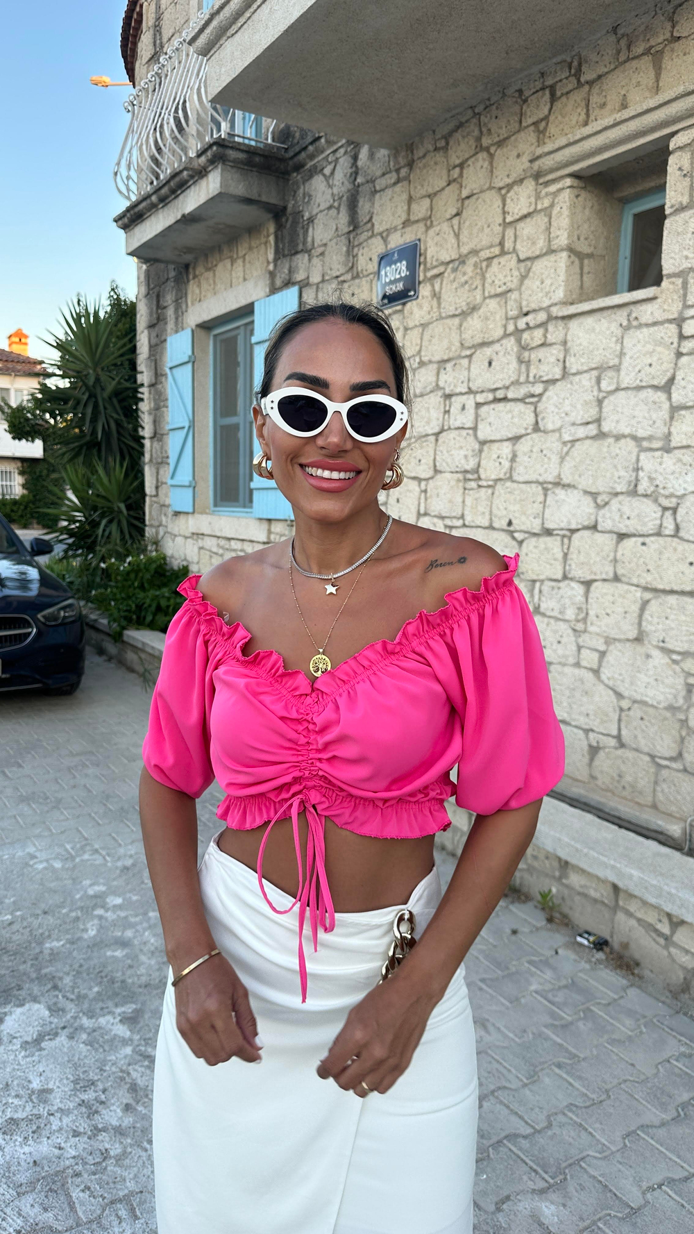 4580 Jessica Kumaş Önü Büzgülü Bluz