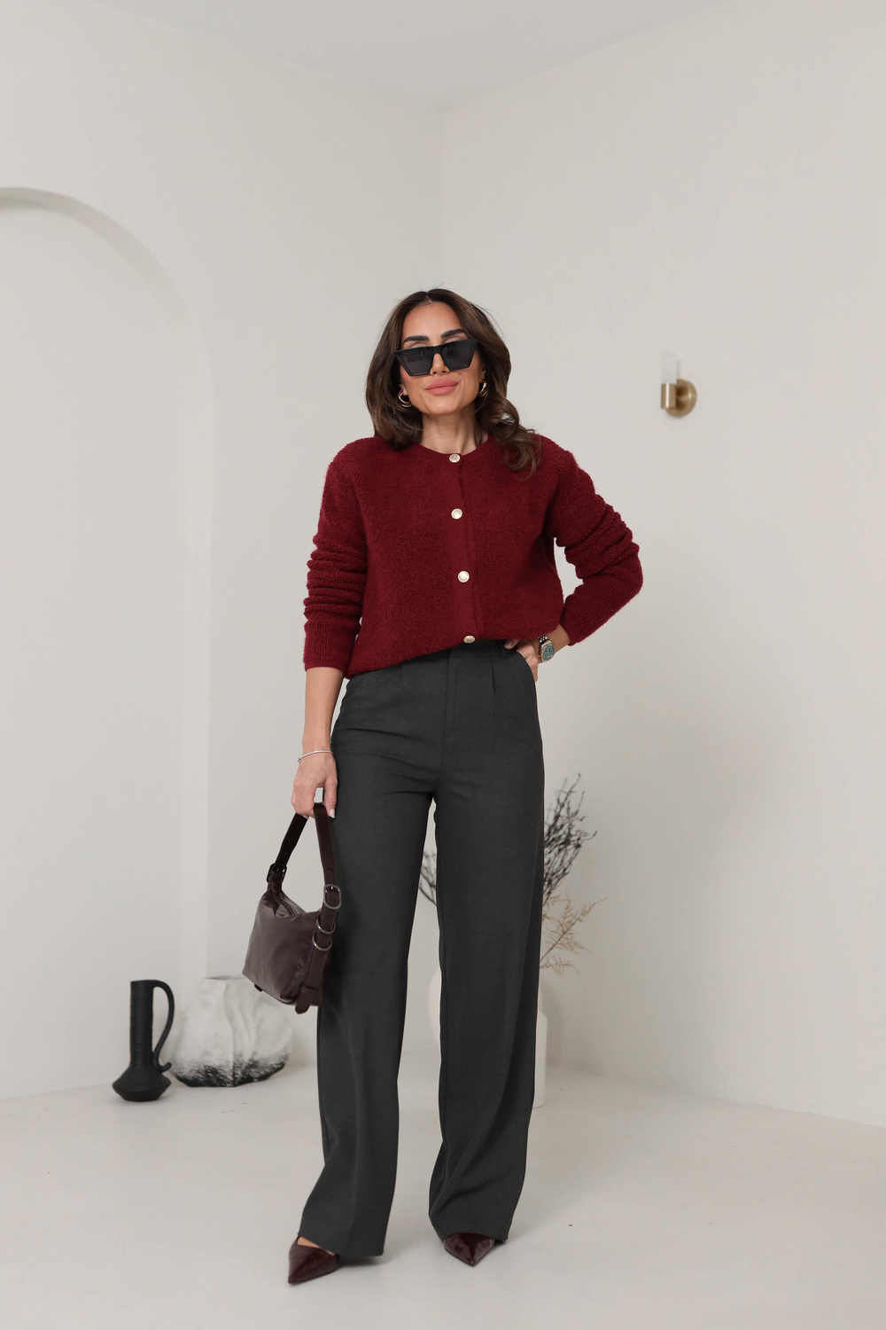 6571 Arka Bel Lastikli Palazzo Pantolon KOYU GRİ