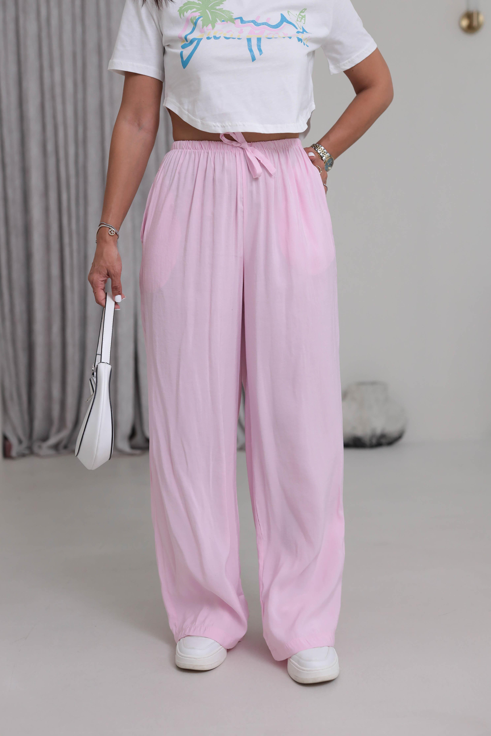 1141 Bel Lastikli Tencel Pantolon PEMBE