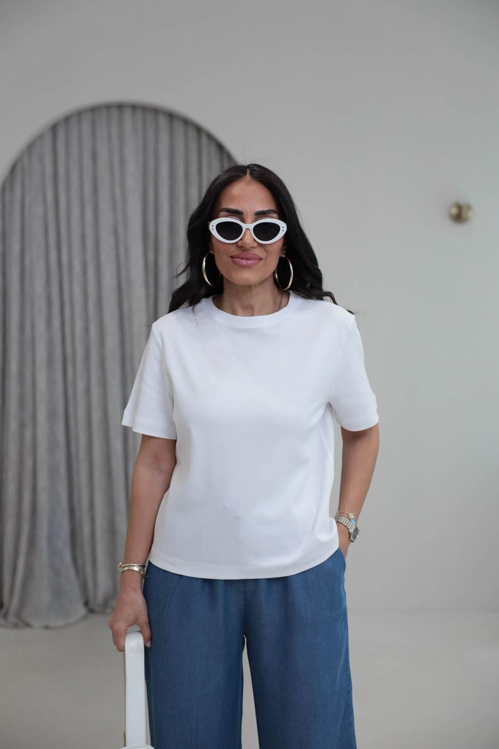6074 Bisiklet Yaka Pamuklu Basic Tshirt BEYAZ