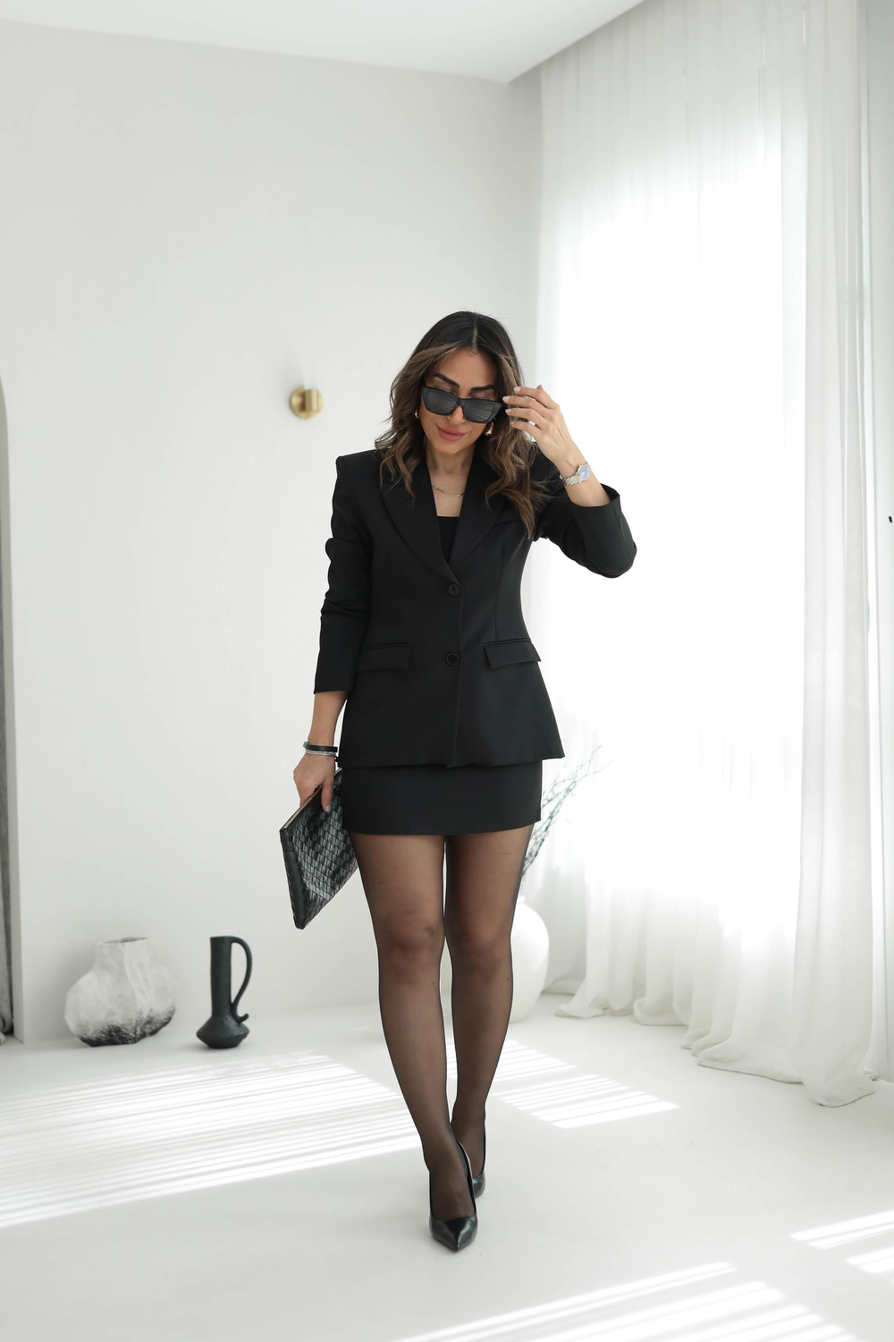 1093 Blazer Ceketli Etek Takım SİYAH