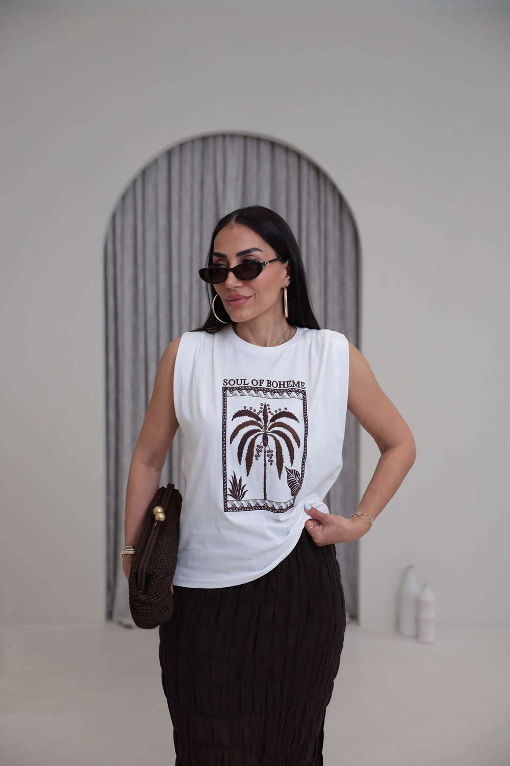 2193 Sıfır Kol Nakışlı Tshirt EKRU