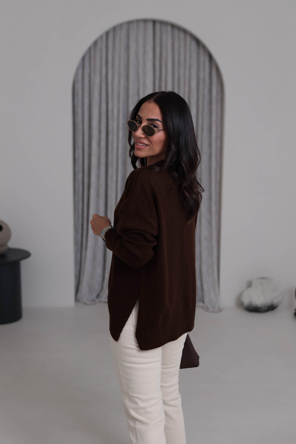 5252 Yanları Yırtmaç Detay Hırka KAHVE