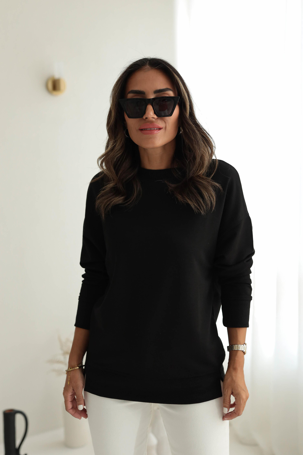 9002 Düz Basic Sweatshirt SİYAH