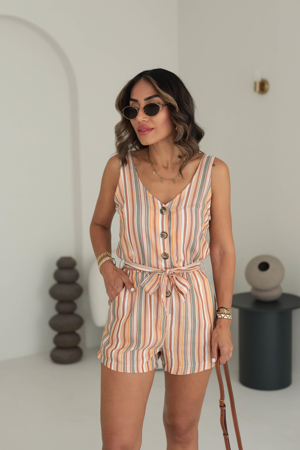 5088 Çizgili Şortlu Tulum