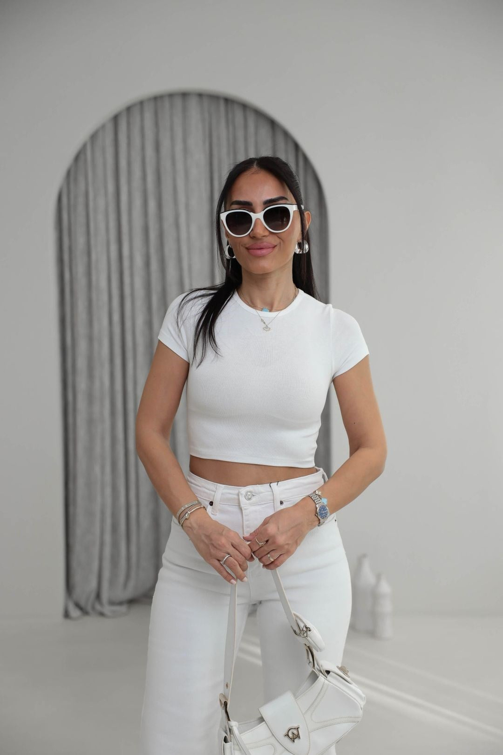 1104 Modal Crop Tshirt BEYAZ