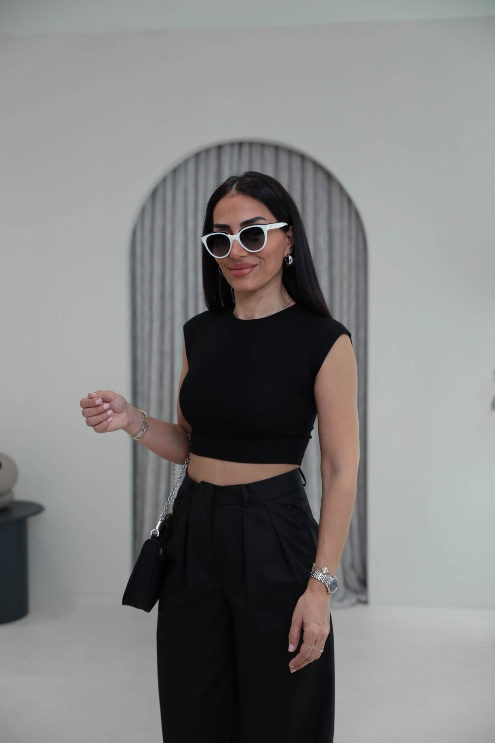 0528 Pamuk ve Modal Karışımlı Crop Top SİYAH