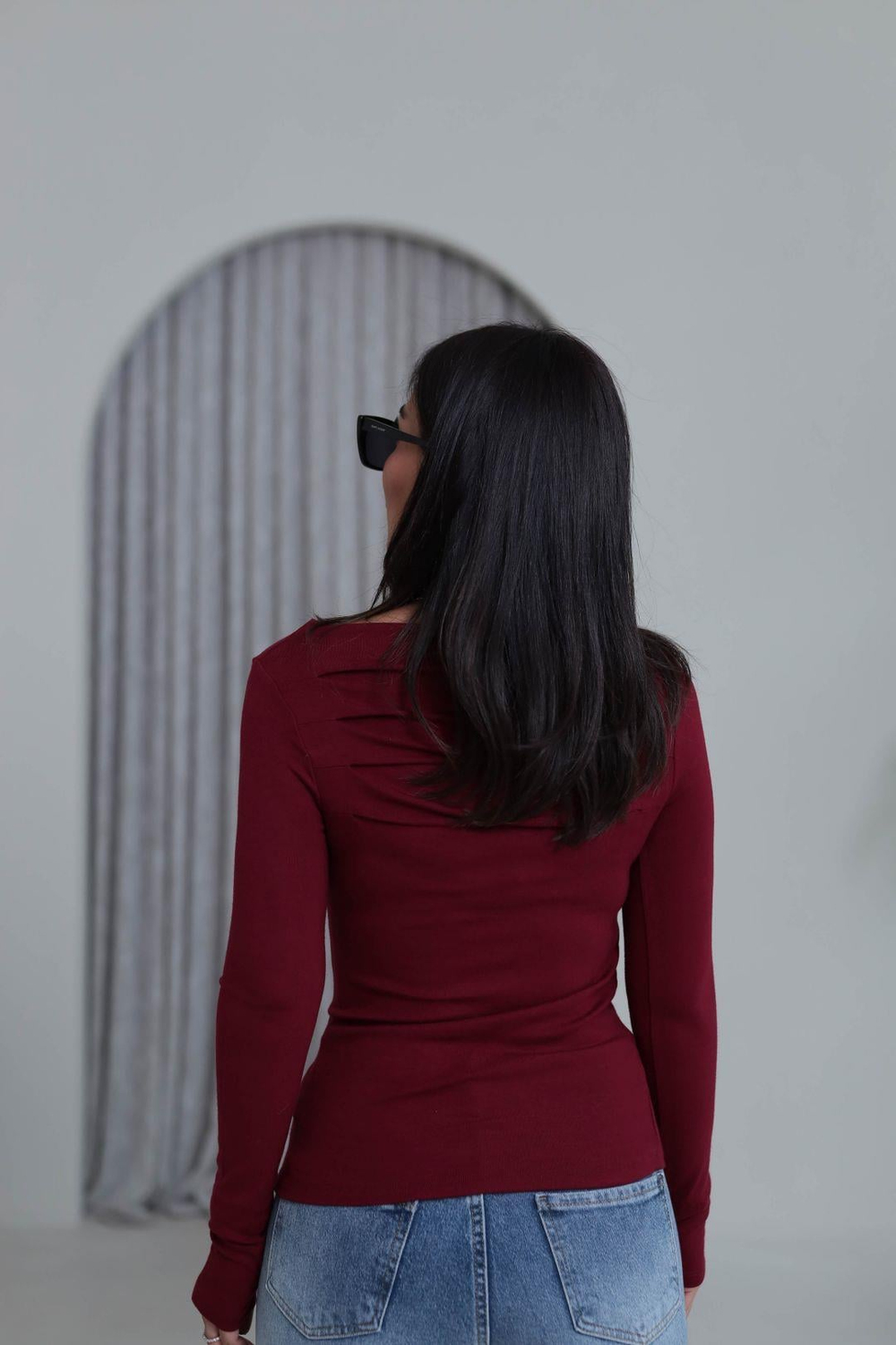 6504 Önü Pileli Viskon Bluz BORDO