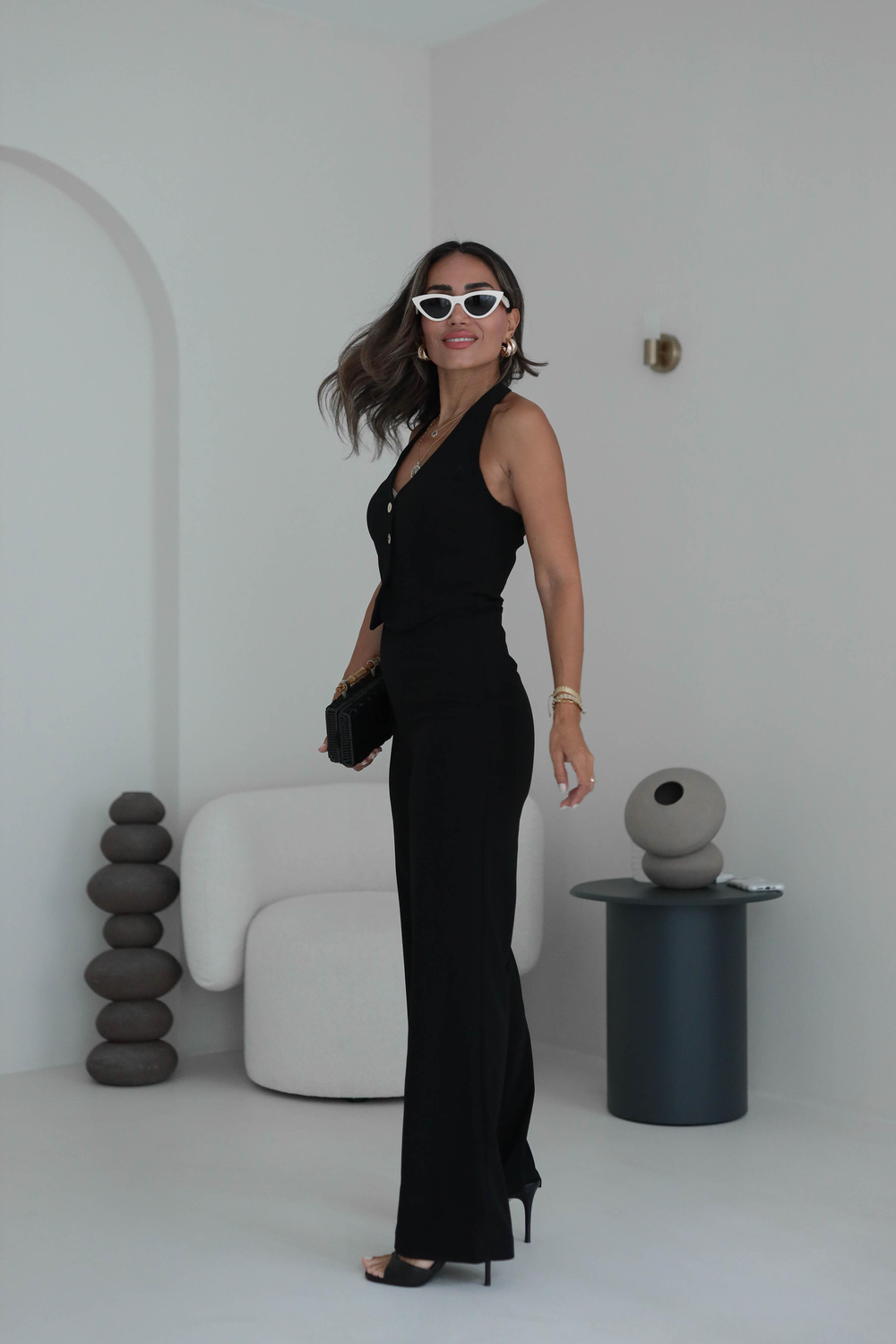 5276 Gold Düğmeli Boyundan Geçişli Tulum