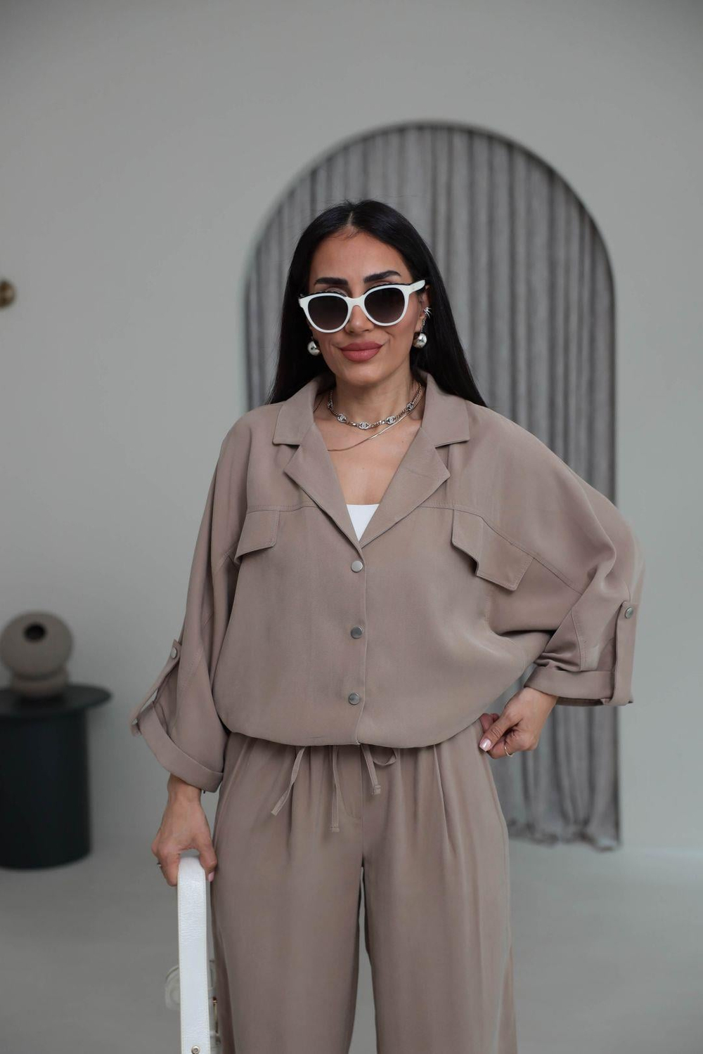 T0666 Tasarım Gabardin Tencel Takım CAMEL