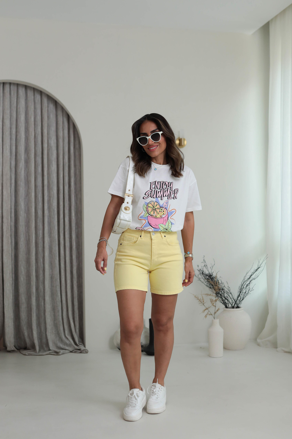 0498 Yazı Ve Baskı Detaylı Pamuklu Tshirt EKRU