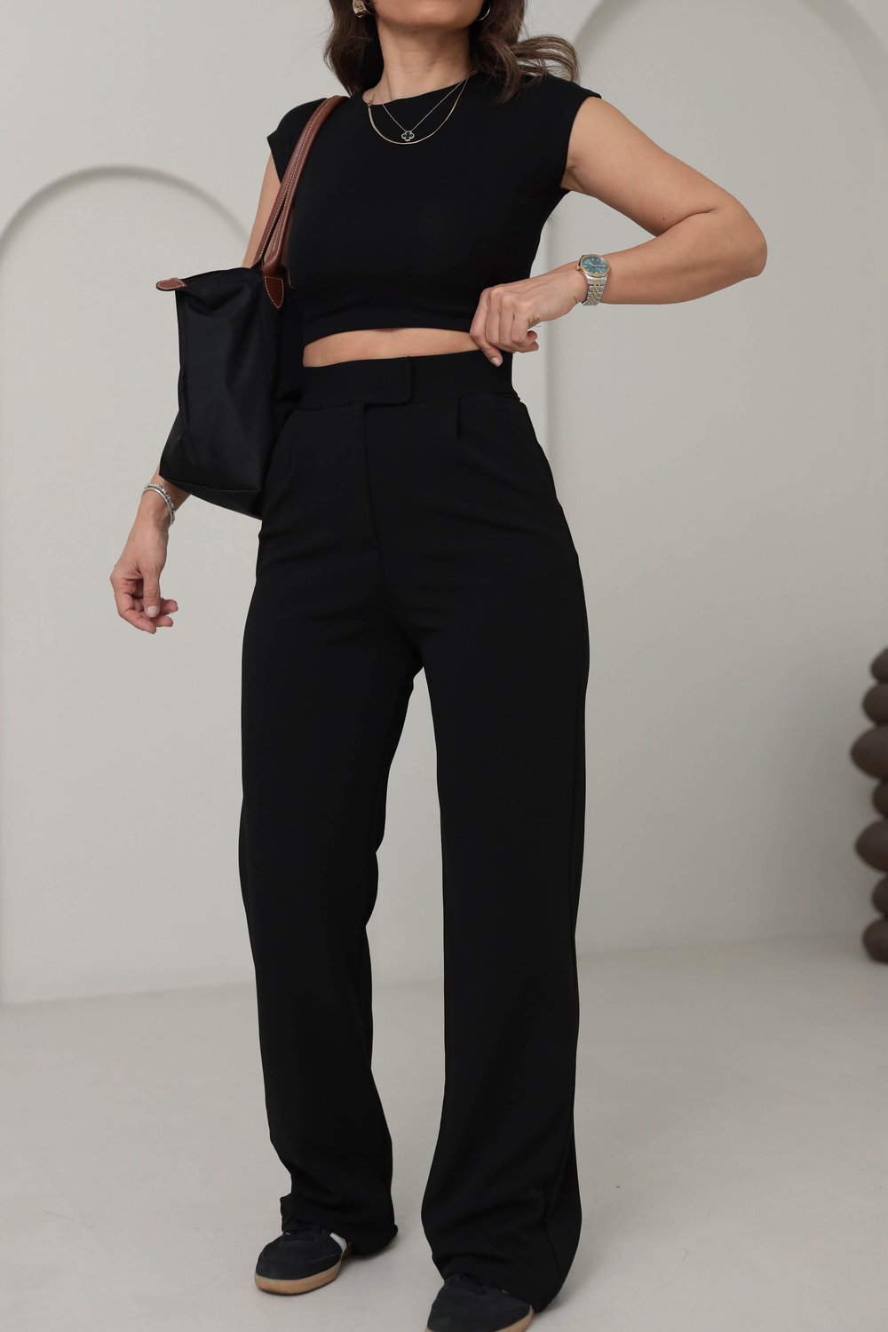 3826 Likralı Cırtlı Palazzo Pantolon SİYAH