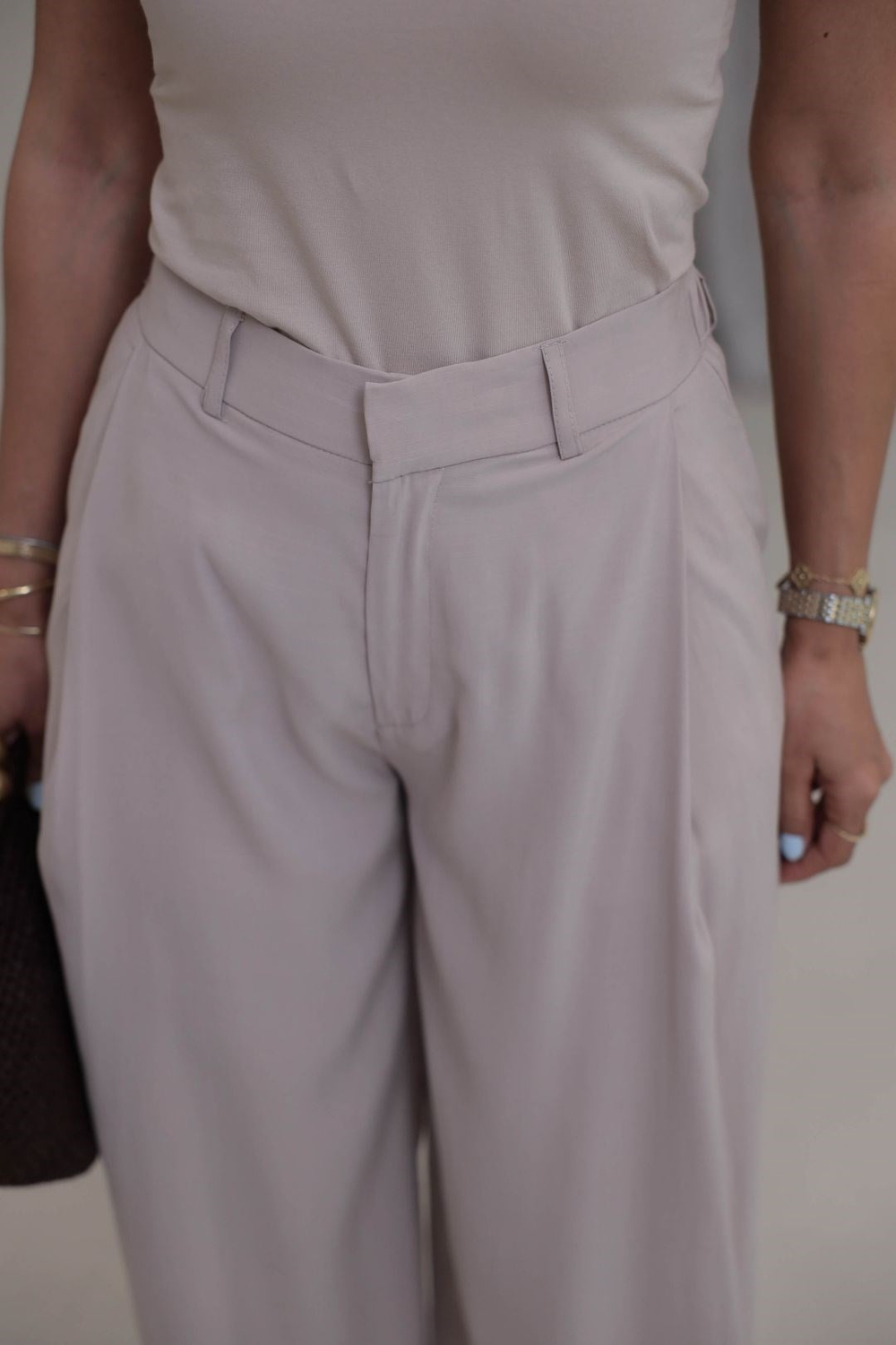 7574 Arka Bel Lastikli Rahat Kalıp Kumaş Pantolon TAŞ