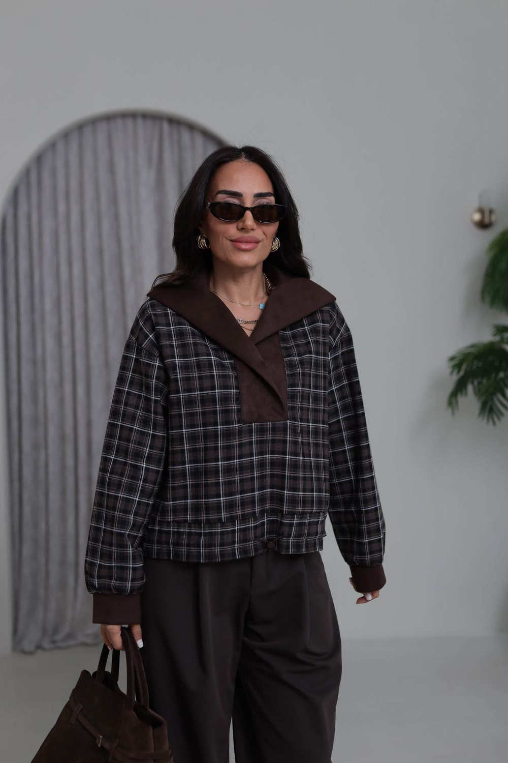6905 Süet Garnili Sweatshirt ACI KAHVE