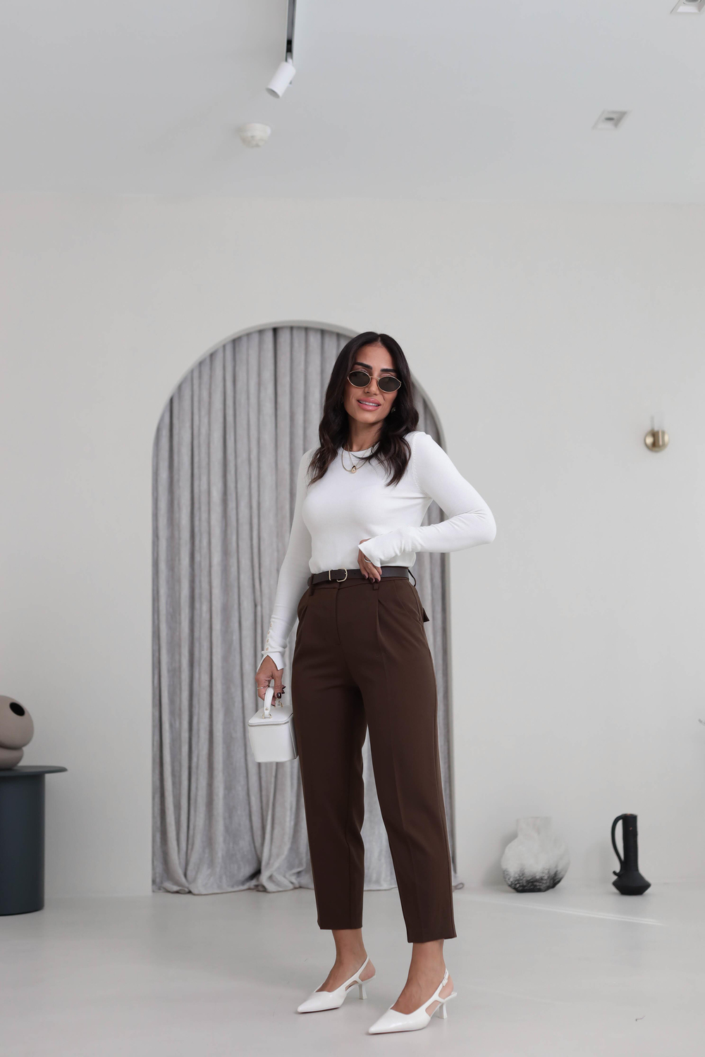 2166 Kemerli Havuç Fit Pantolon KAHVE