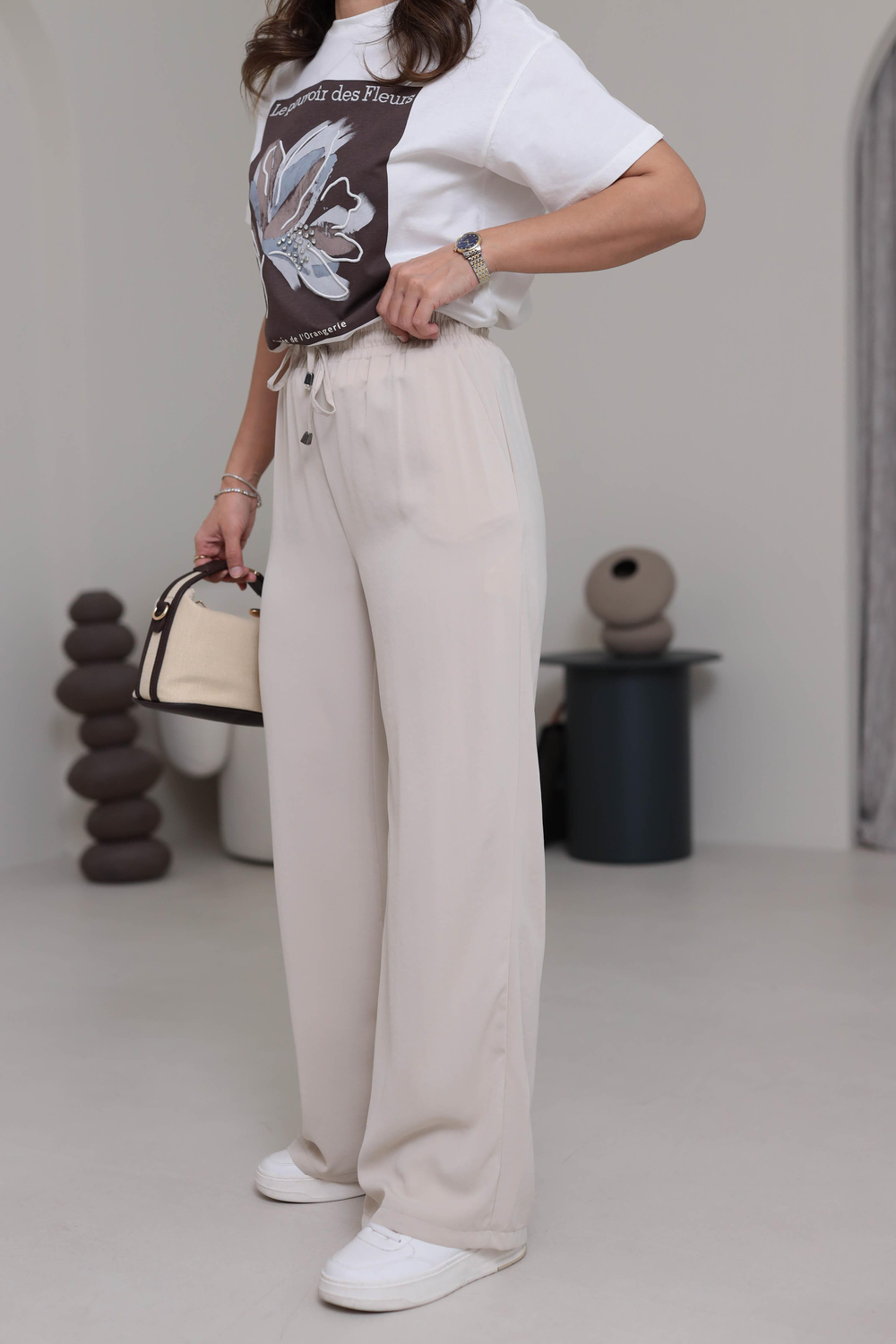 0858 Bel Lastikli Döküm Palazzo Pantolon TAŞ