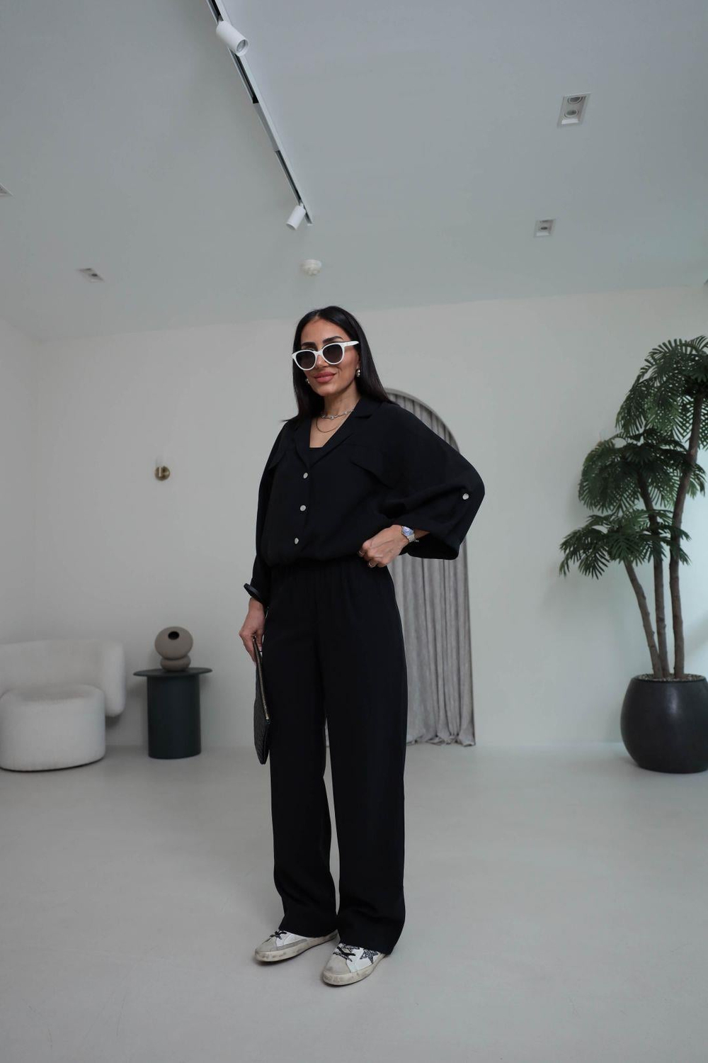 T0666 Tasarım Gabardin Tencel Takım SİYAH