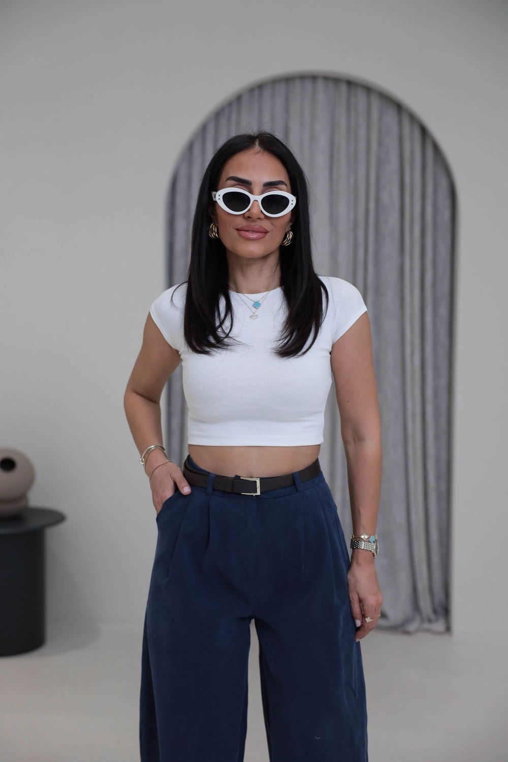 0528 Pamuk ve Modal Karışımlı Crop Top BEYAZ