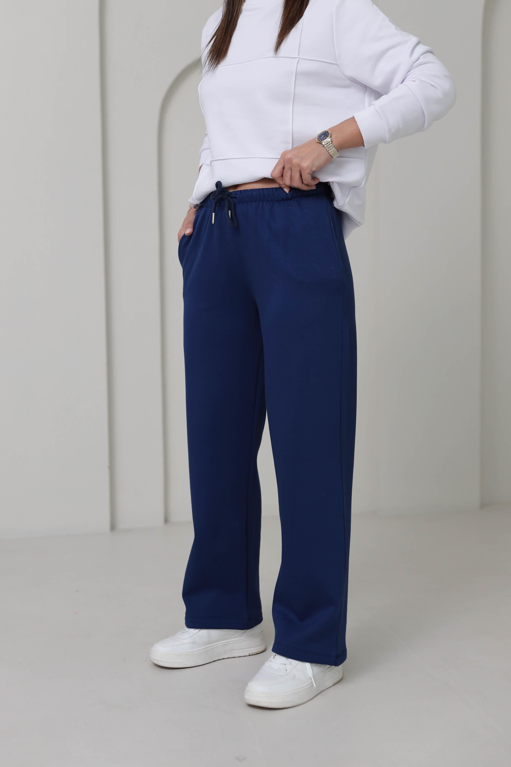 Beli Lastikli Yumuşak Doku Şardonlu Eşofman Altı LACİVERT